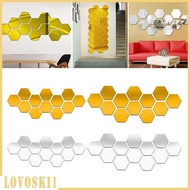 [Lovoski1] 60Pcs/Set 3D Hexagon Acrylic Mirror Wall Stickers DIY Art Wall Stickers Living Room Mirrored Decorative Stickers