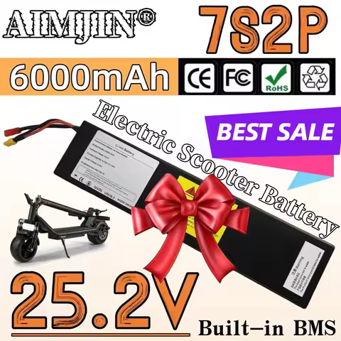Rechargeable 7S2P 6000mAh 25.2V Electric Scooter Battery 18650 Li-ion Battery Pack 151.2Wh Built in 