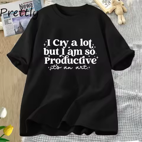 I Cry A Lot But I Am So Productive T Shirt Women Mental Health Music Apparel Y2K TTPD T-shirt Cotton