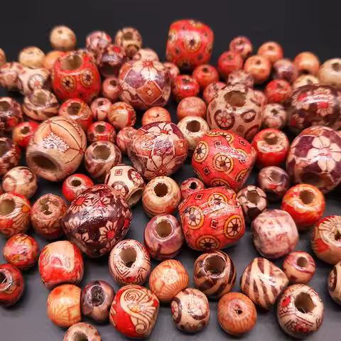 Multiple Styles Painted Drum Wood Beads Big Hole Beads For Charm Bracelet Jewelry Making Accessories