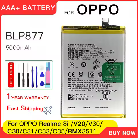 Genuine 5000mAh BLP877 Battery For OPPO Realme 8i RMX3151 C35 RMX3511 C30 C31 C33 V20 V30 Phone Repl