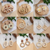 SECRETSPACE Boho Handmade Geometric Wooden Rattan Braid Drop Earrings for Women Ethnic Bohemia State