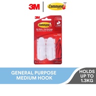 3M Command White General Purpose Medium Designer Hooks, 2/Pack, Holds Up to 1.3kg, Home Office, Keys, Broom