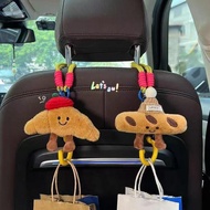 Cute Plush Croissant Car Rear Seat Hook Car Seat Storage Cartoon Baguette Car Interior