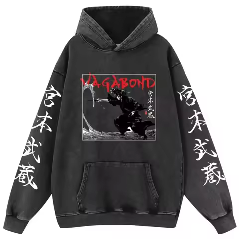 Japan Anime Vagabond Musashi Miyamoto Printed Hooded Men Manga Cotton Hoodies Casual Vintage Streetw