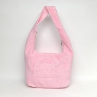 CHANEL 粉色棉銀扣25MCocoBeach毛巾子袋沙灘包三合一