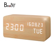 LED Wooden Clock Voice Control Electronic Desk Table Clock Digital Watch No Radio for Desktop Alarm Clock