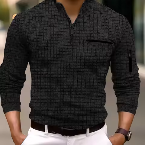 Men's Long-sleeved Shirt, Polo Shirt, Men's Fashionable Polo Shirt, Arm Zipper, Sports Polo Shirt