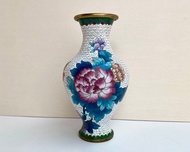 來自中國的復古景泰藍花瓶 1970 年代 |帶有花卉圖案的白色花瓶