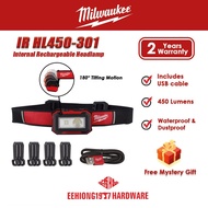 MILWAUKEE IR HL450-301 Internal Rechargeable Headlamp 450 Lumens Water & Dust Protected IRHL450-301 