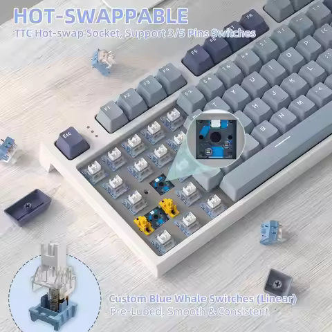 RK86 Wireless Mechanical Keyboard, 75% TKL Hot Swappable Tri-mode Gaming RGB Backlit Keyboard, Gaske
