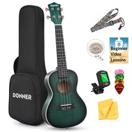Donner Concert Ukulele Beginner Set, 23 Inch, Premium Wood, Polished Finish, Soft Case, Tuner and 6 