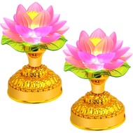 Feng Shui 2PCS LED Lotus Buddhist Lamp Color Light Buddha Song Player Lotus Crystal Colorful Lamp De