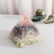 【粉晶、紫晶、月亮石】奧根水晶能量金字塔Orgonite 8x8cm