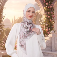 MANDJHA ARUNIKA WHITE SCARF BY IVAN GUNAWAN - HIJAB SEGIEMPAT MOTIF ORIGINAL BY IVAN GUNAWAN