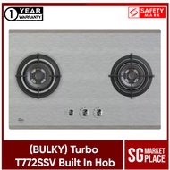 (BULKY) Turbo T772SSV Built In Hob. 77cm, 2 burner hob. With Safety Valve. Available in LPG (Cylinder) and PUB (Town Gas / City Gas / Piped In Gas). Safety Mark Approved. (Stainless Steel)