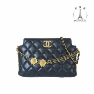 【巴黎站二手名牌專賣店】＊現貨＊CHANEL香奈兒真品＊ 黑色菱格紋皮革金獅頭吊飾肩背包 鏈包