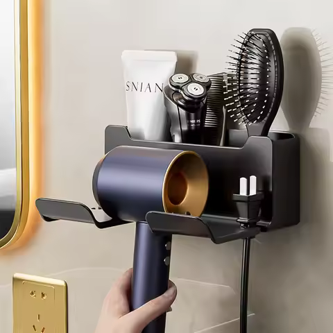 Wall Mounted Hair Dryer Holder for Dyson Bathroom Shelf Without Drilling Plastic Hair Dryer Stand Ba