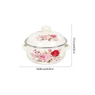 Enamel Flower Stock With Lid Large Cooking Flat Bottom Stew Pot For Soup Canning