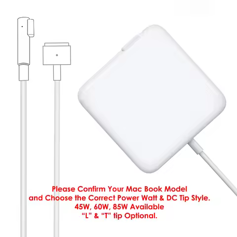 Compatible with Mac Book Air Pro Charger, 45W 60W 85W Magnetic L Tip, T Tip Charger, Replacement Cha