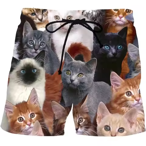 3D Print Cats Men Y2k Oversize Men Short Pants Summer Cool Mens Swim Sport Beach Men Shorts Women Sw
