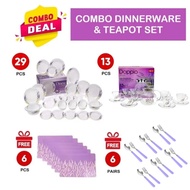 Felli Dinexe Opal Glass Dinnerware Set (29 Pcs) + Teaset (13 Pcs) - Lavender [FREE Cutlery 12 Pcs + 