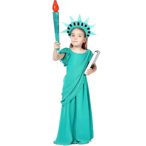 Children's Day Green Girls Statue Of Liberty Greek Robe Costume Children Adult Torch Purim Halloween