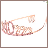 📦 Birthday Tiara, Rhinestone 40th Birthday Crown Happy 40th Birthday (Rose Gold)