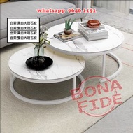 強化玻璃 大理石紋圓形子母茶几/咖啡枱 [CT06-51] Mother & Son Round Coffee Table 金屬支架 (白色/金色) 子几可藏於母几下 按需要伸展成兩個茶几