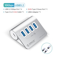 USB 3.2 Hub ORICO PD60W Charger Type C Splitterอลูมิเนียม USB Hub พร้อมอะแดปเตอร์ไฟ12Vขับเคลื่อน4พอร
