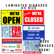 High Quality Laminated Store Signages(Makapal)  ( Come In We're Open/ Sorry We're Close/ Gcash Available Here/ Load Available Here) A4 Size