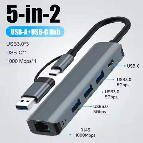 USB C HUB USB-C USB-A Multiport Adapter Type C USB 3.0 Data Transfer Gigabit Ethernet RJ45 Docking S