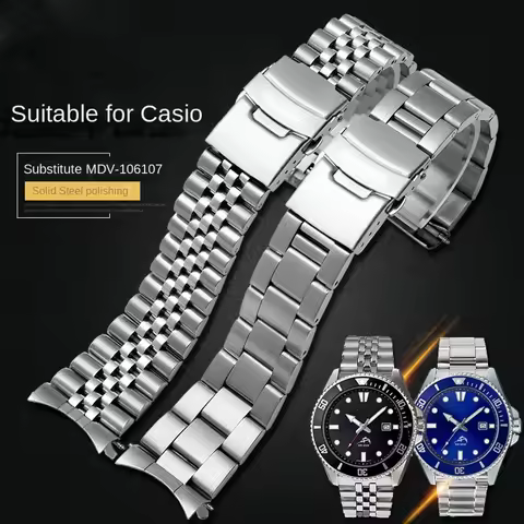 Arc mouth Watch Band For Casio Watchband MDV-106 MDV-107 MDV-106D MTP-VD01 Stainless Steel Metal Men