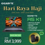 GIGABYTE A5 K1-AMY1030SB 15.6'' FHD 144Hz Gaming Laptop ( R5 5600H, 8GB, 512GB SSD, RTX3060 6GB, W11