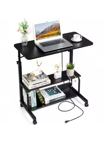 Karl home 31.5" Portable Rolling Desk on WheelsHeight Adjustable Standing Desk with 2 AC Outlets 3 U