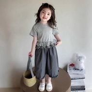 Girls Suit Short-Sleeved T-Shirt Jeans Suit Children Fashion Lace Baby Two-Piece Suit 9.23 X