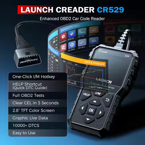 LAUNCH CR529 OBD2 Scanner Full Function Car Code Reader Engine Fault Diagnostic Tool I/M Ready Live 