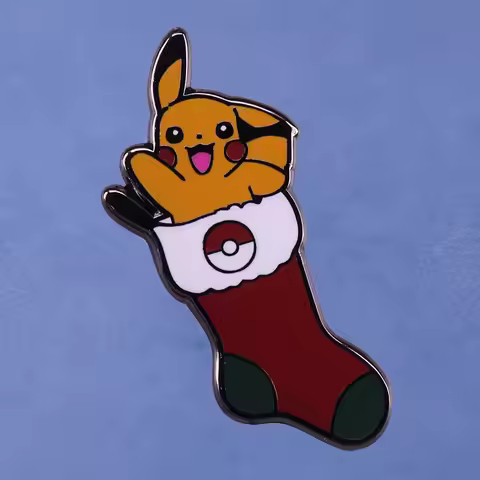 Christmas Stockings Pikachu Enamel Pin Collect Pokemon Poke Ball Logo Metal Cartoon Brooch Backpack 