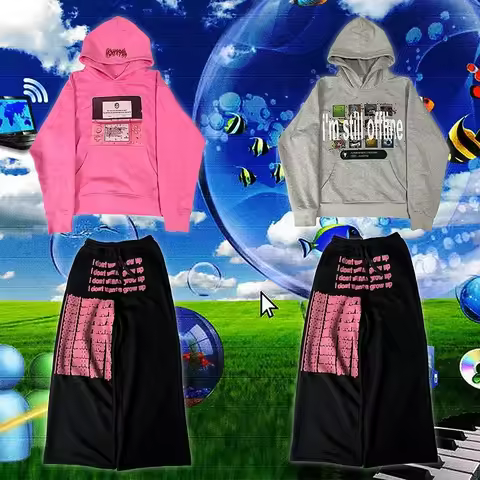 Vintage 3ds and offline hoodies women street casual sweatpants two piece set sweatshirts harajuku y2