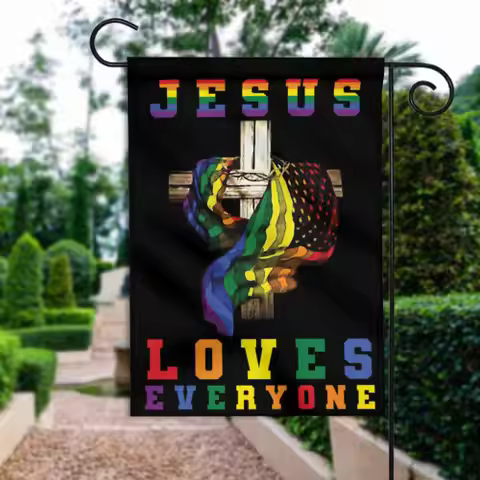 Jesus Loves Everyone LGBT Garden Flag, Jesus Lgbt Pride Rainbow Outside Decor ZZU WWL IIC