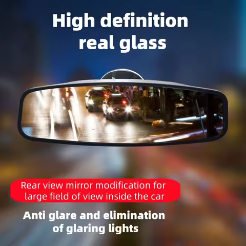 Glue-Free Removable Wide Car Mirror, Anti-Glare Clear Lens Universal Sedan SUV Mod Accessory