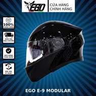 MŨ BẢO HIỂM LẬT HÀM EGO E9 - MÀU ĐEN BÓNG CHÍNH HÃNG