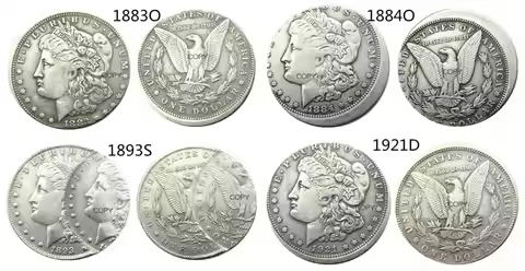 US 1883O/1884O/1893S/1921D Morgan Dollar Off-Center Silver Plated Copy Coin