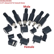 10Pcs DC-002 DC-005 3.5*1.3mm 5.5*2.1mm/2.5mm Black DC Power Jack Socket Connector DC002 DC005 Male/