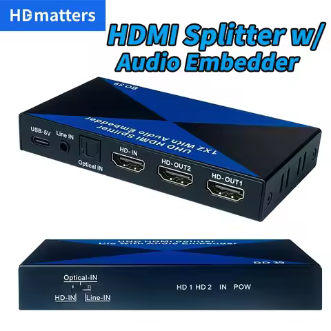 Splitter HDMI Audio Embedder Inserter 4K 60Hz HDMI 2.0 Audio Mixer 2-port HDMI Splitter With Audio E