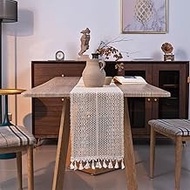 Lace Macrame Table Runner Cotton Crochet Hollow Mesh Tablecloth With Tassels for Rustic Wedding Dini
