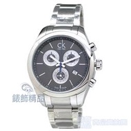 CK錶/CK手表/Calvin Klein K0K28107 三眼碼錶計時灰黑面鋼帶女錶 全新原廠正品【錶飾精品】
