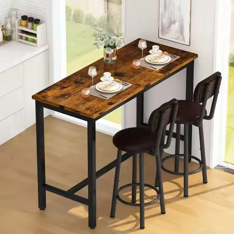3-Piece Pub Height Table Set with 2 Upholstered Stools, Suitable for Kitchen, Dining, Living Room, a