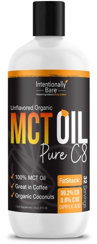 Intentionally Bare Pure C8 MCT Oil Organic - Brain Octane C8 MCT Oil for Keto Paleo & Vegan Diet - U