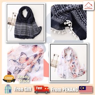 ┅✤🇲🇾(Borong)2021 Viral Printed Cotton Shawl Viscose Muslim Soft Scarves Floral Hijab Tassels Butterfly Embroidery Ra